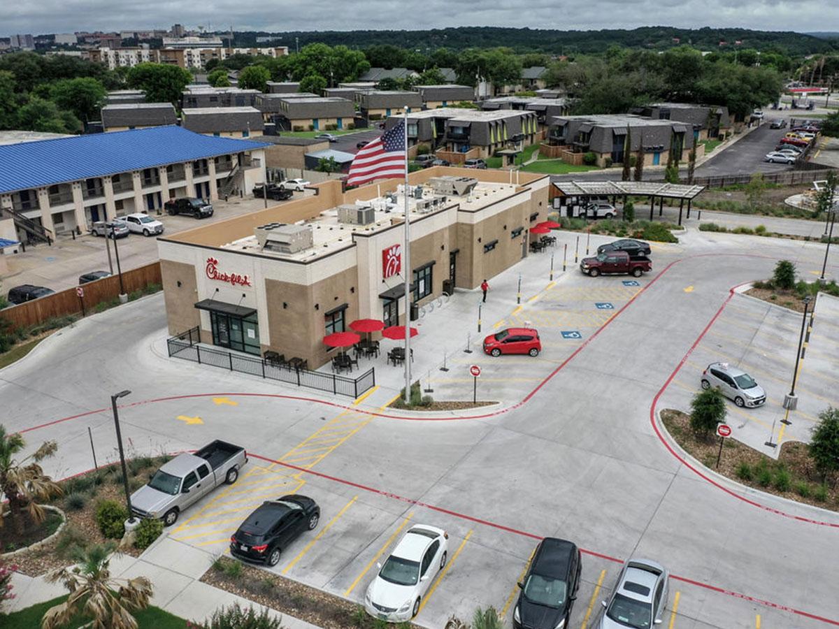 Long view of the Chick-fil-a in San Marcos, TX.